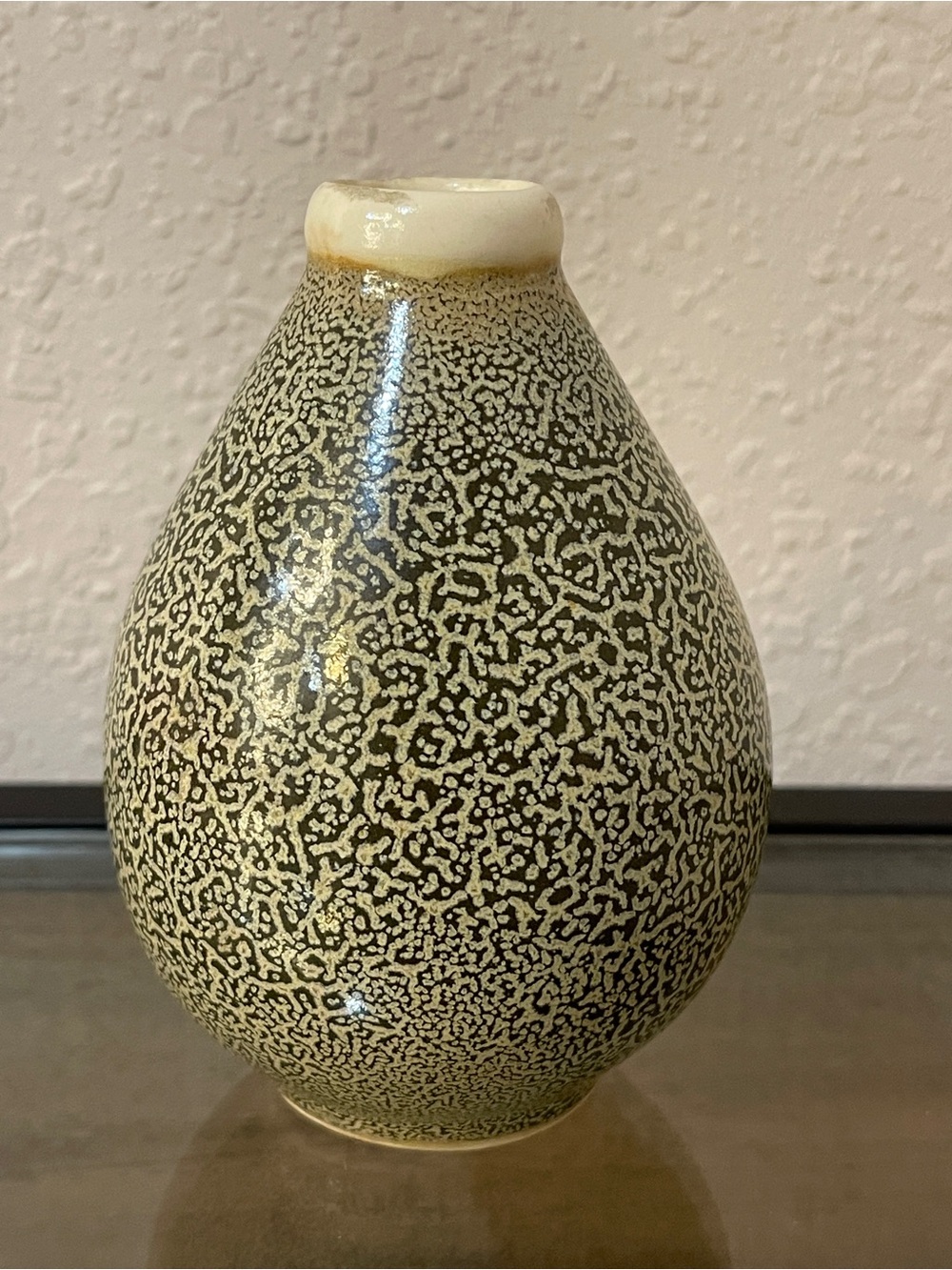 Vintage Speckled Ceramic Bud Vase - Greenish Brown and Cream